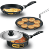 Hawkins Futura 3 Pieces Cookware Set 1 - Non Stick Flat Tava, Frying Pan and Saute Pan with One Stainless Steel Lid, Black (NSET1)